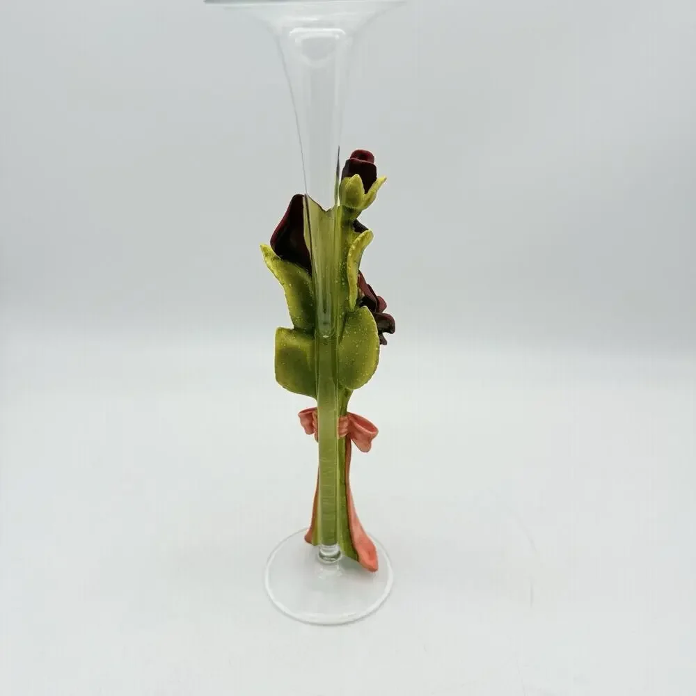Single Rose Flower Vase With Ceramic Roses On The Side